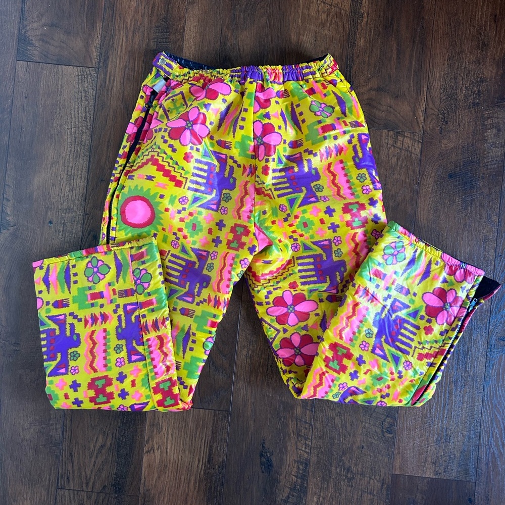 RARE! 1960S-70S NEON PSYCHEDELIC PRINT NYLON DOWN SKI pants - Picture 5 of 5